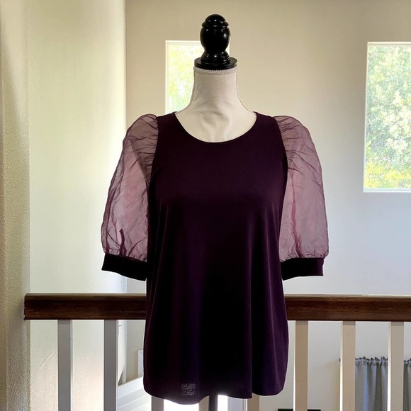 Calvin Klein | Chiffon Puff Sleeves Blouse | Plum | Medium - Picture 1 of 8